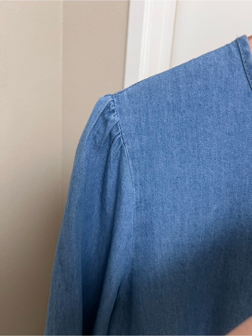 Draper James 100% Cotton Chambray Tiered Babydoll Dress Cottagecore L - Picture 7 of 11
